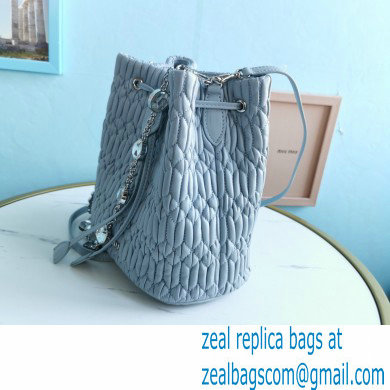 Miu Miu Crystal Cloque Nappa Leather Bucket Bag 5BE050 Light Blue