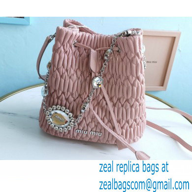 Miu Miu Crystal Cloque Nappa Leather Bucket Bag 5BE050 Pink