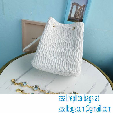 Miu Miu Crystal Cloque Nappa Leather Bucket Bag 5BE050 White