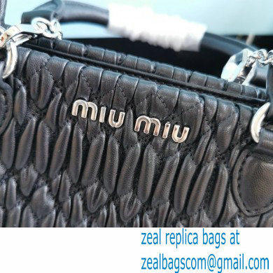 Miu Miu Crystal Cloque Nappa Leather HandBag 5BA067 Black