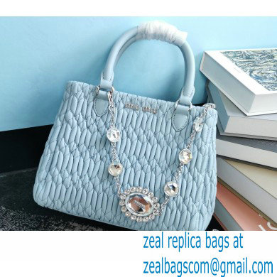 Miu Miu Crystal Cloque Nappa Leather HandBag 5BA067 Light Blue