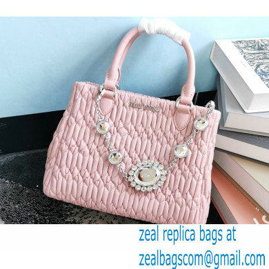 Miu Miu Crystal Cloque Nappa Leather HandBag 5BA067 Pink - Click Image to Close