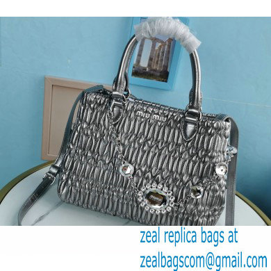 Miu Miu Crystal Cloque Nappa Leather HandBag 5BA067 Silver