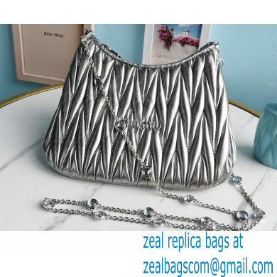 Miu Miu Matelasse Nappa Leather Shoulder Bag 5BH189 Silver