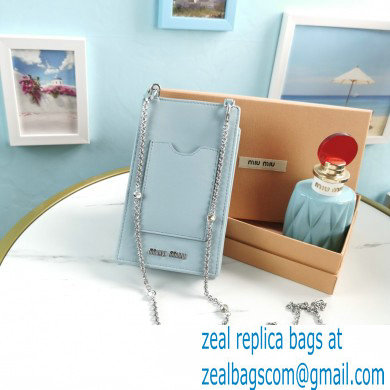 Miu Miu Shine Matelasse Leather Badge Holder Bag 5ZH079 Light Blue - Click Image to Close