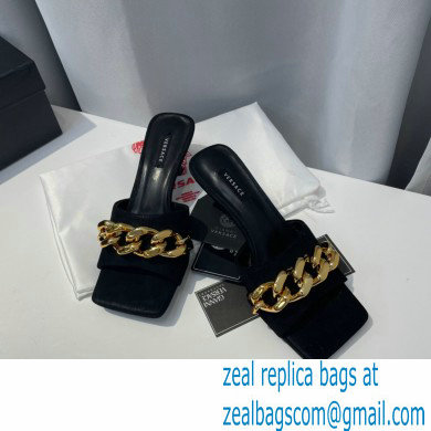 Versace Heel 6.5cm Medusa Chain Mid-Heel Leather Mules Black 2021 - Click Image to Close