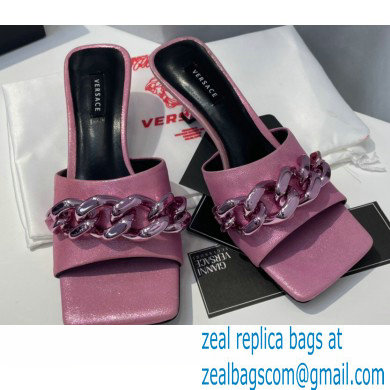 Versace Heel 6.5cm Medusa Chain Mid-Heel Leather Mules Pink 2021