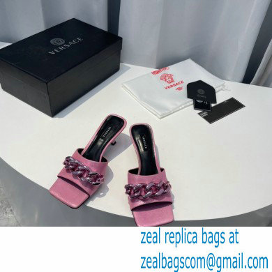 Versace Heel 6.5cm Medusa Chain Mid-Heel Leather Mules Pink 2021