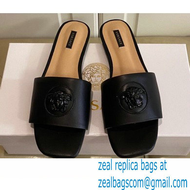 Versace La Medusa Leather Sliders Black 2021 - Click Image to Close