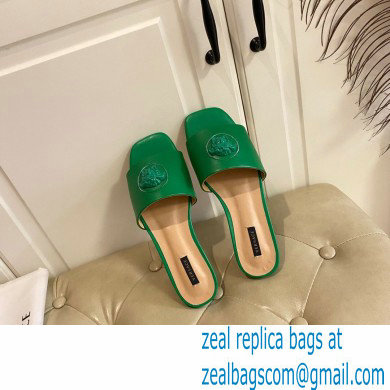 Versace La Medusa Leather Sliders Green 2021