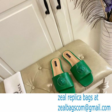 Versace La Medusa Leather Sliders Green 2021