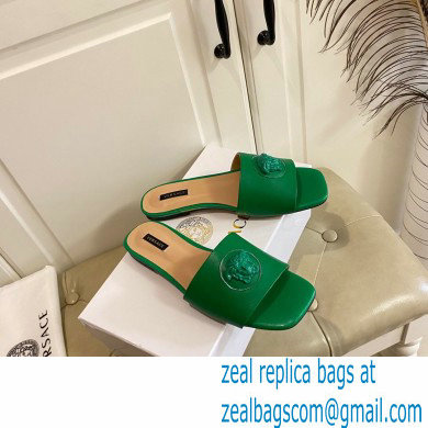 Versace La Medusa Leather Sliders Green 2021