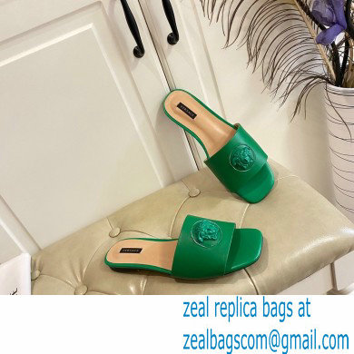 Versace La Medusa Leather Sliders Green 2021 - Click Image to Close