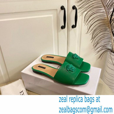 Versace La Medusa Leather Sliders Green 2021