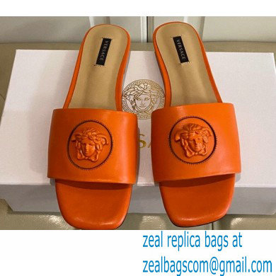 Versace La Medusa Leather Sliders Orange 2021 - Click Image to Close