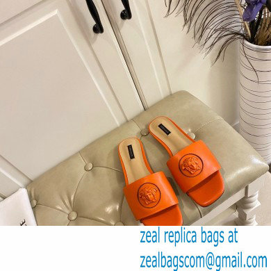 Versace La Medusa Leather Sliders Orange 2021