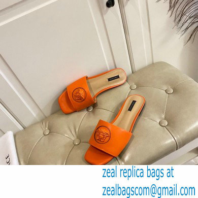 Versace La Medusa Leather Sliders Orange 2021