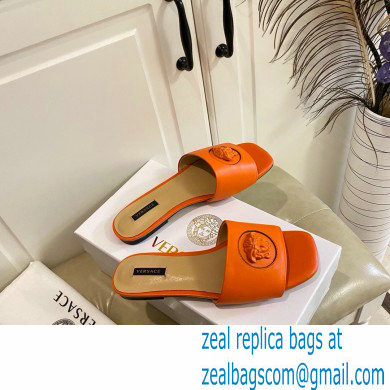 Versace La Medusa Leather Sliders Orange 2021 - Click Image to Close