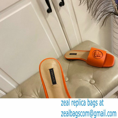 Versace La Medusa Leather Sliders Orange 2021