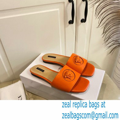 Versace La Medusa Leather Sliders Orange 2021
