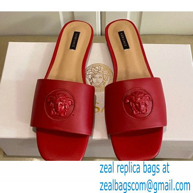 Versace La Medusa Leather Sliders Red 2021