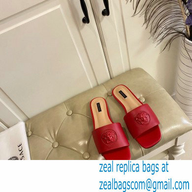 Versace La Medusa Leather Sliders Red 2021