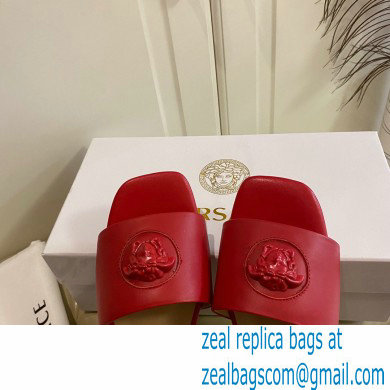 Versace La Medusa Leather Sliders Red 2021