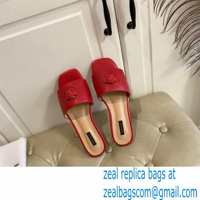 Versace La Medusa Leather Sliders Red 2021