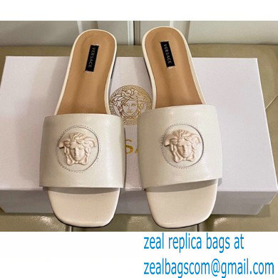 Versace La Medusa Leather Sliders White 2021 - Click Image to Close