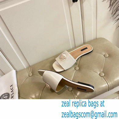 Versace La Medusa Leather Sliders White 2021 - Click Image to Close