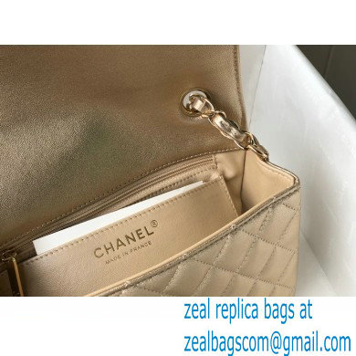 chanel 1116 mini flap bag in sheepskin metallic gold with gold hardware - Click Image to Close