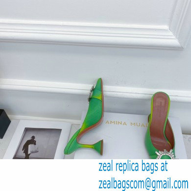 Amina Muaddi Heel 9.5cm Begum Mules Shadow Green - Click Image to Close