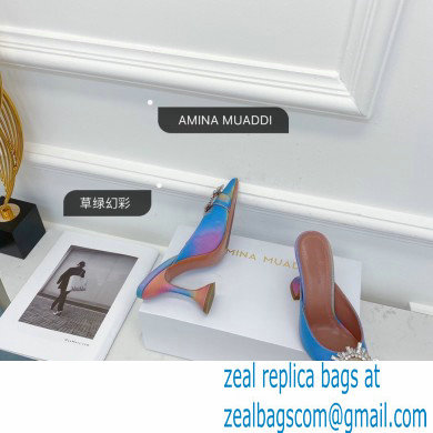 Amina Muaddi Heel 9.5cm Begum Mules Shadow Multicolor - Click Image to Close