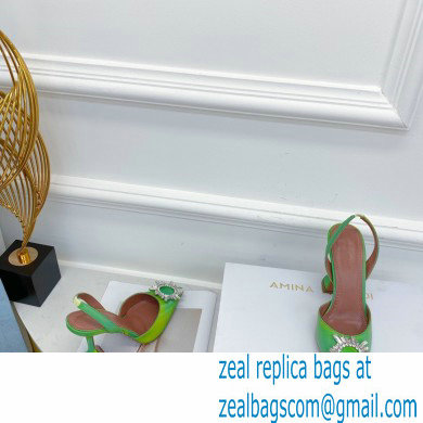 Amina Muaddi Heel 9.5cm Begum Slingback Pumps Shadow Green - Click Image to Close
