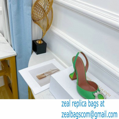 Amina Muaddi Heel 9.5cm Begum Slingback Pumps Shadow Green - Click Image to Close