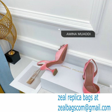 Amina Muaddi Heel 9.5cm Begum Slingback Pumps Shadow Pink - Click Image to Close
