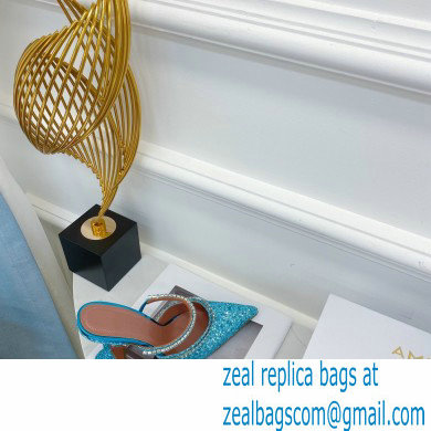 Amina Muaddi Heel 9.5cm Gilda Pointed Toe Mules Glitter Blue