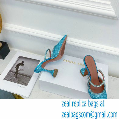 Amina Muaddi Heel 9.5cm Gilda Pointed Toe Mules Glitter Blue