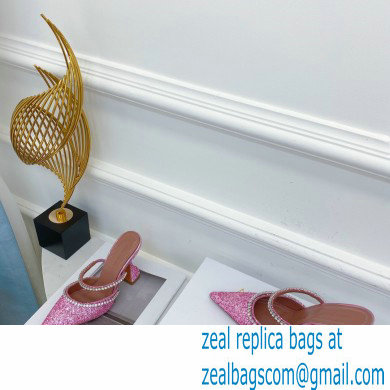 Amina Muaddi Heel 9.5cm Gilda Pointed Toe Mules Glitter Pink - Click Image to Close