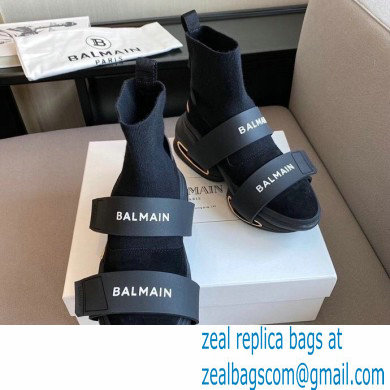 Balmain Suede And Knit Bbold High-top Sneakers With Strap 02 2021