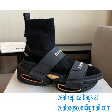 Balmain Suede And Knit Bbold High-top Sneakers With Strap 02 2021