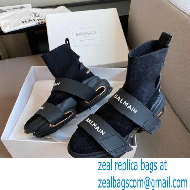 Balmain Suede And Knit Bbold High-top Sneakers With Strap 02 2021