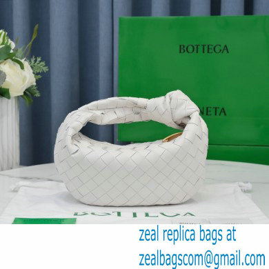 Bottega Veneta Rounded Mini BV Jodie Hobo Bag in Woven Leather White 2021