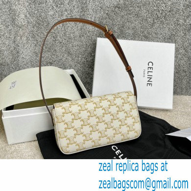 Celine Triomphe Shoulder Bag in Triomphe Canvas White 2021 - Click Image to Close