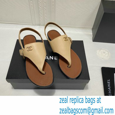 Chanel CC Logo Calfskin Thong Sandals G37417 Beige 2021 - Click Image to Close