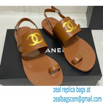 Chanel CC Logo Goatskin Sandals G36885 Brown 2021