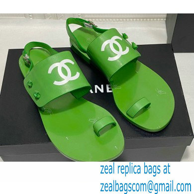 Chanel CC Logo Goatskin Sandals G36885 Green 2021