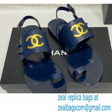 Chanel CC Logo Goatskin Sandals G36885 Navy Blue 2021