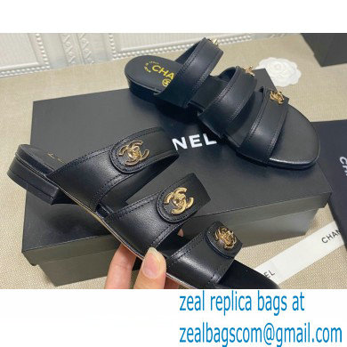 Chanel CC Logo Magic Loop Mules Black 2021