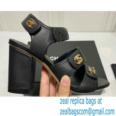 Chanel CC Logo Magic Loop Sandals G37387 Black 2021